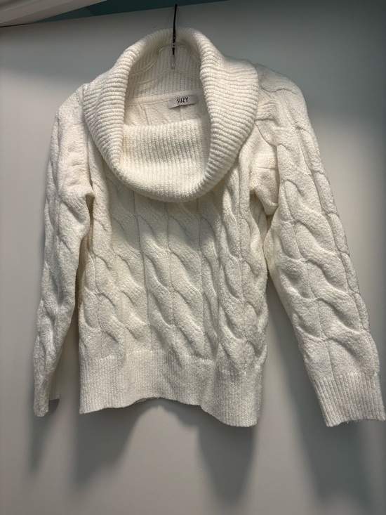 Suzy Shier Sweaters - Suzy Shier Winter White Cable Cowl-Neck Sweater